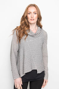 Cowl Neck Stretchy Knit Stripe Blouse
