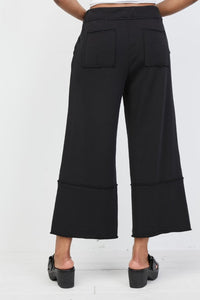 French Terry Wide Leg Crop Pant Black