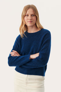 Cobalt Blue Wool Crew Neck Sweater