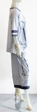 Load image into Gallery viewer, Luukaa Gray Graphic Knit Blouse with Stripe Sleeves

