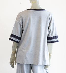 Luukaa Gray Graphic Knit Blouse with Stripe Sleeves
