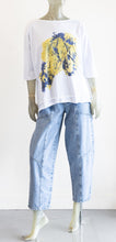 Load image into Gallery viewer, Ozai White Seamed Knit Blouse with Graphic Print
