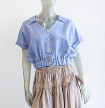 Load image into Gallery viewer, Linen V Neck Elastic Waistband Blouse
