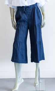 Yuvita Dark Navy Tiered  Crop Linen Pants