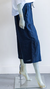 Yuvita Dark Navy Tiered  Crop Linen Pants
