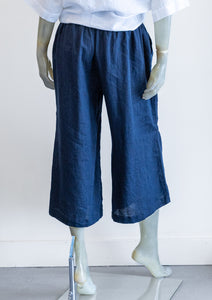 Yuvita Dark Navy Tiered  Crop Linen Pants