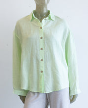 Load image into Gallery viewer, Yuvita Lime Button Up Linen Blouse
