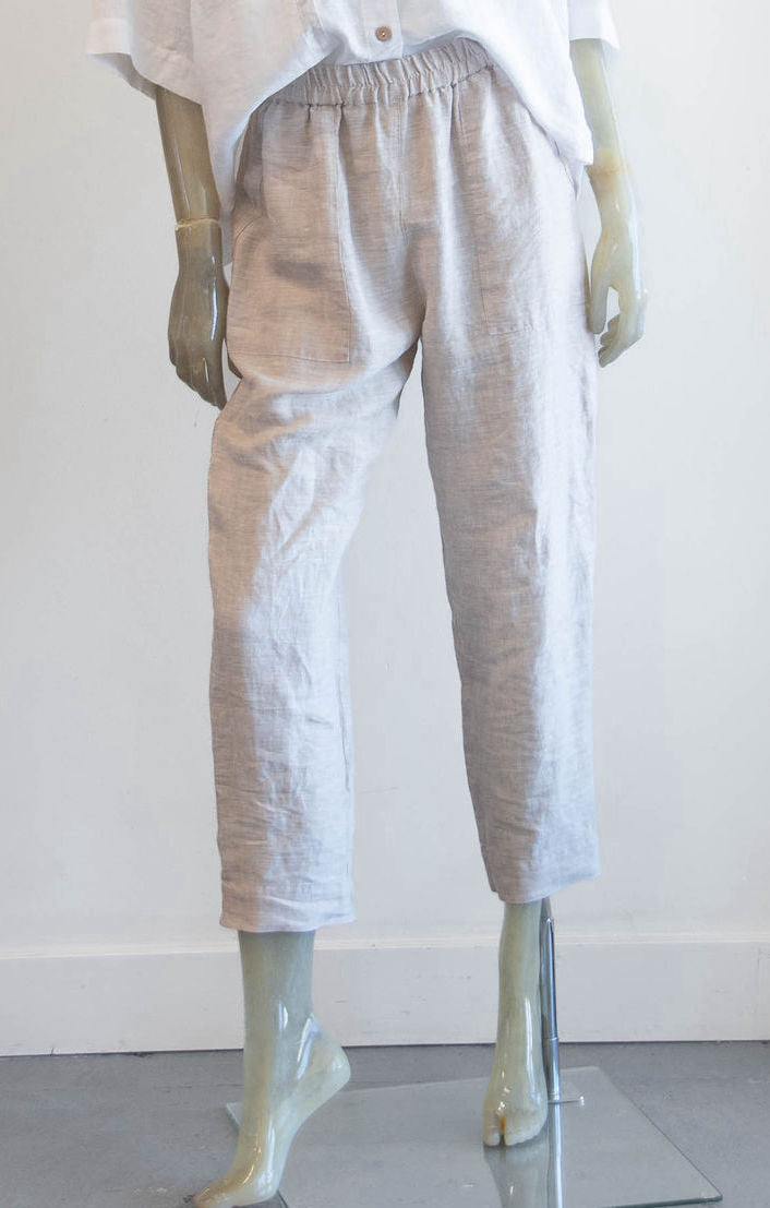 Yuvita Oatmeal Tapered Linen Pant