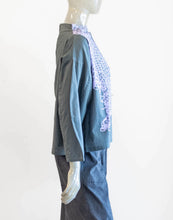 Load image into Gallery viewer, Purple Maroon Slate/Lilac Stitch Print Funnel Neck Blouse
