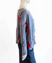 Load image into Gallery viewer, Moyuru Wool Gray with Red Pattern Sweater
