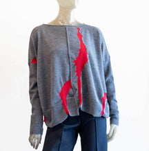 Load image into Gallery viewer, Moyuru Wool Gray with Red Pattern Sweater

