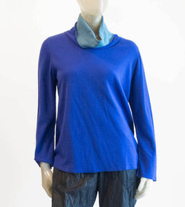Iridium Reversible Cobalt Blue/Turquoise Cowl Knit Blouse