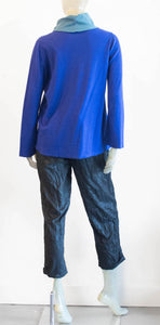 Iridium Reversible Cobalt Blue/Turquoise Cowl Knit Blouse