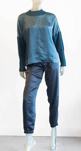 Satin and Ribbed Knit Blouse