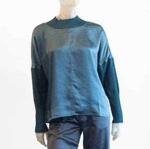 Satin and Ribbed Knit Blouse
