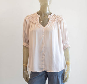 Soft Pink Shirred Yoke Blouse