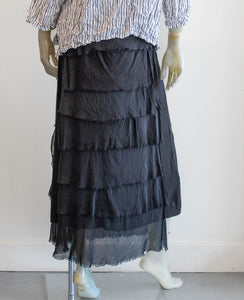 Black Panel Silk Midi Skirt