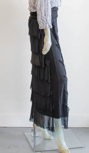 Black Panel Silk Midi Skirt