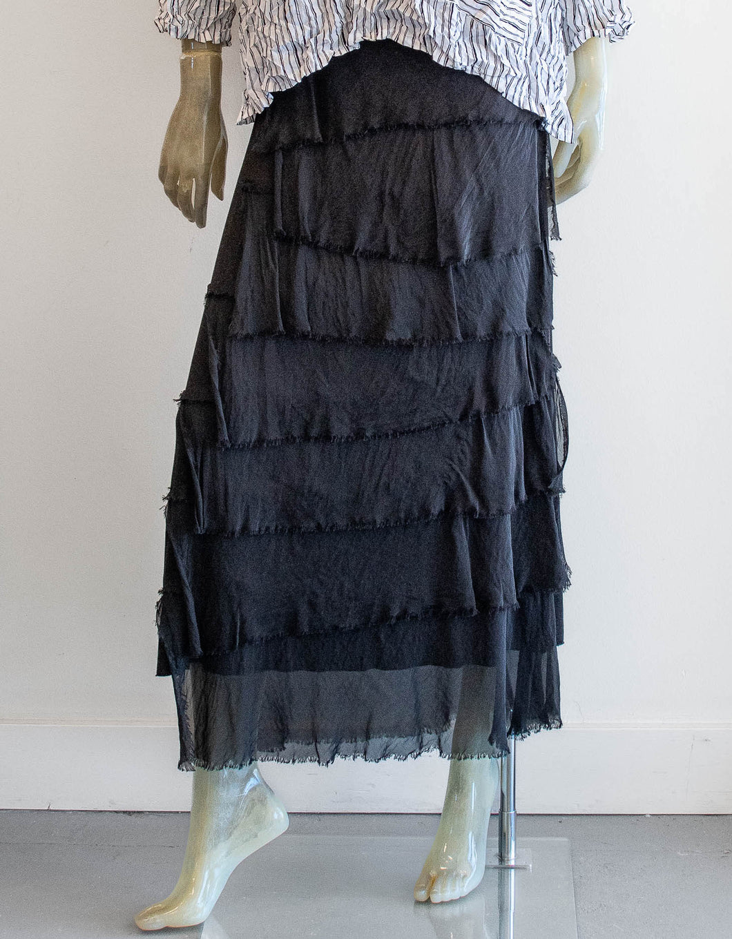 Black Panel Silk Midi Skirt