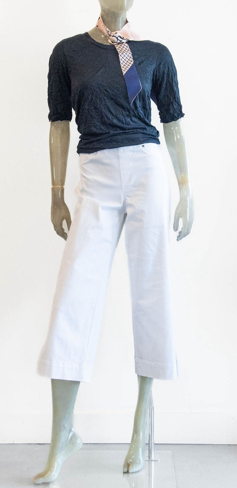 Liv White Cotton Twill Crop Pants