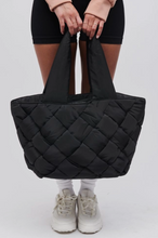 Load image into Gallery viewer, Black Quilted Woven Tote

