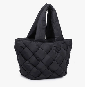 Black Quilted Woven Tote