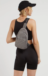 Dark Gray Nylon Flat Quilt Sling Back Bag