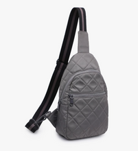 Load image into Gallery viewer, Dark Gray Nylon Flat Quilt Sling Back Bag
