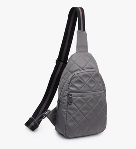 Dark Gray Nylon Flat Quilt Sling Back Bag