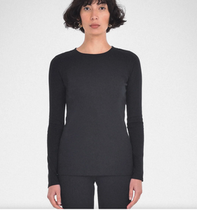 Paper Label Essential Fitted Black Long Sleeve Knit Tee