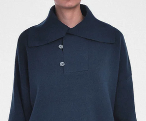 Paper Label Button Collar Pullover