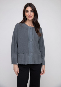 Liv Ribbed Hemline Gray Cardigan