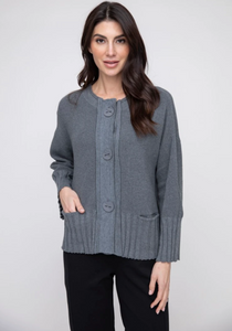 Liv Ribbed Hemline Gray Cardigan