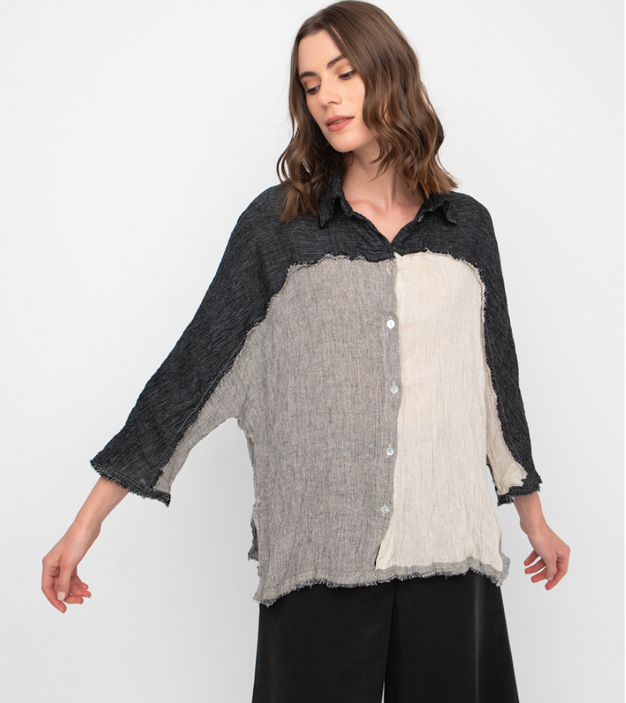 Ozai Crinkle Button Up Blouse