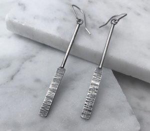 Long Oxidized Sterling Silver Paddle Earrings