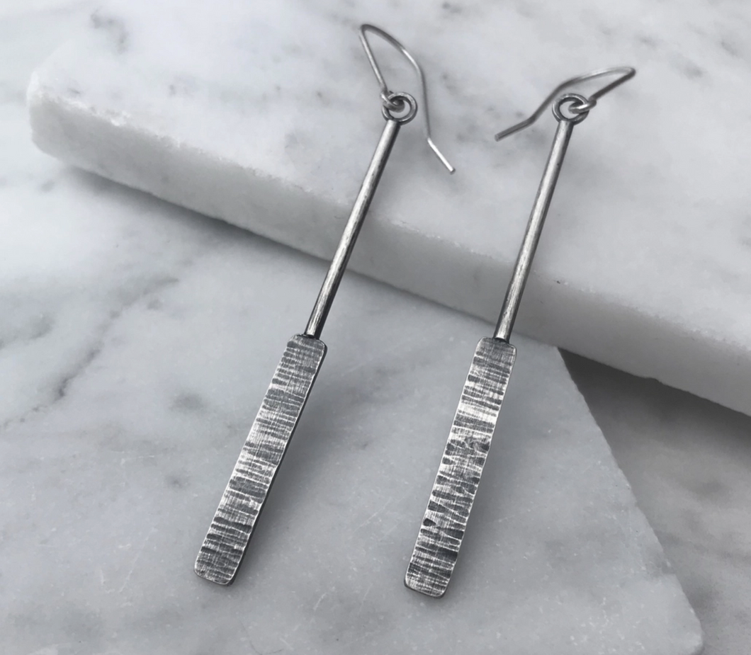 Long Oxidized Sterling Silver Paddle Earrings