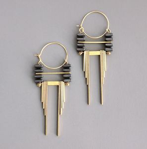 Hematite and Brass Dangle Earrings