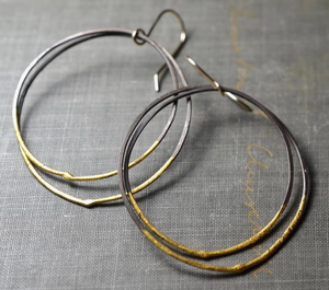 Gold Leaf on Steel Double Hoop Earrings