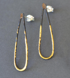 Gold Leaf on Steel Tear Drop Post Earrings