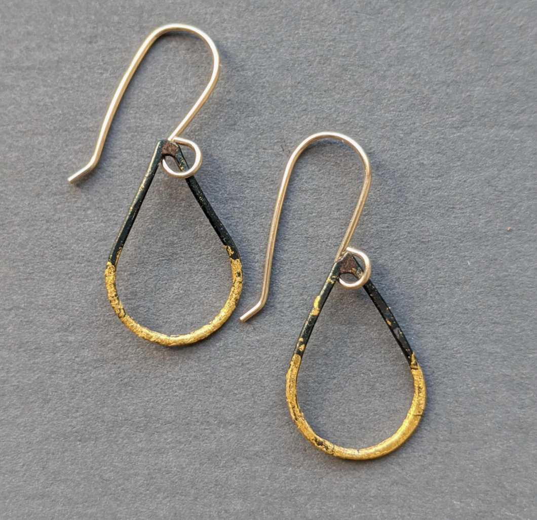 Gold Leaf on Steel Teardrop Earrings