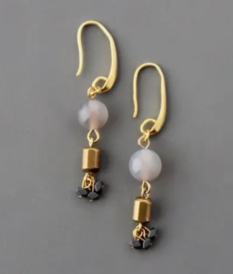 Agate and Hematite Drop Earrings