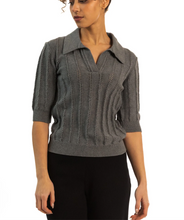 Load image into Gallery viewer, Paper Label Pointelle Polo Knit Blouse
