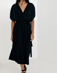 Paper Label Pleated Wrap Dress