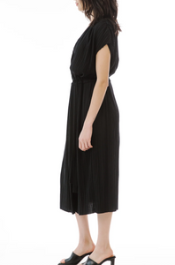 Paper Label Pleated Wrap Dress