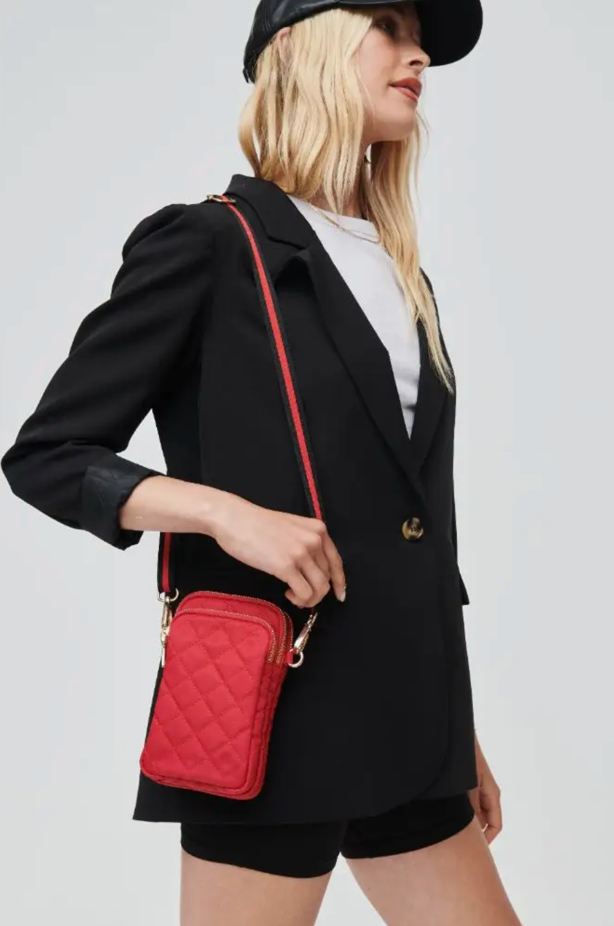 Quilted Nylon Phone Crossbody Bag