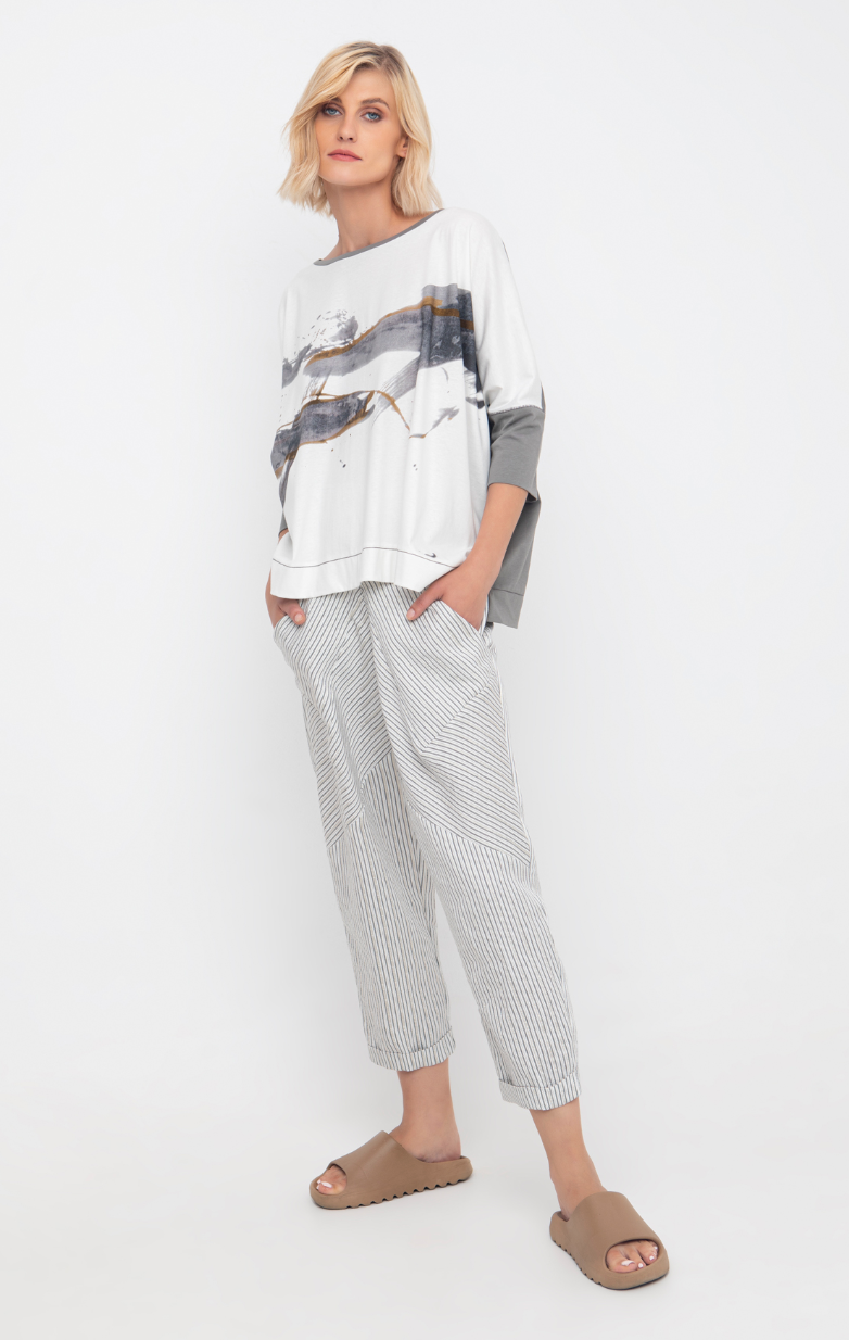 Ozai Boxy Elbow Length Tee with Graphic Print